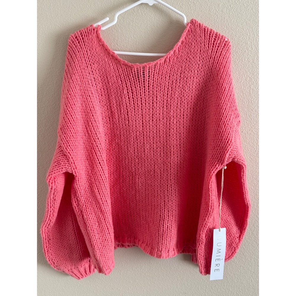 LUMIERE Pink Coral Color NWT Knit Oversized Batwing Sleeve‎ Sweater Size Large
